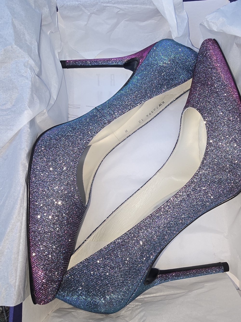 Stuart Weitzman Blue-Purple Glitter Gradient Pointed Toe Stilettos